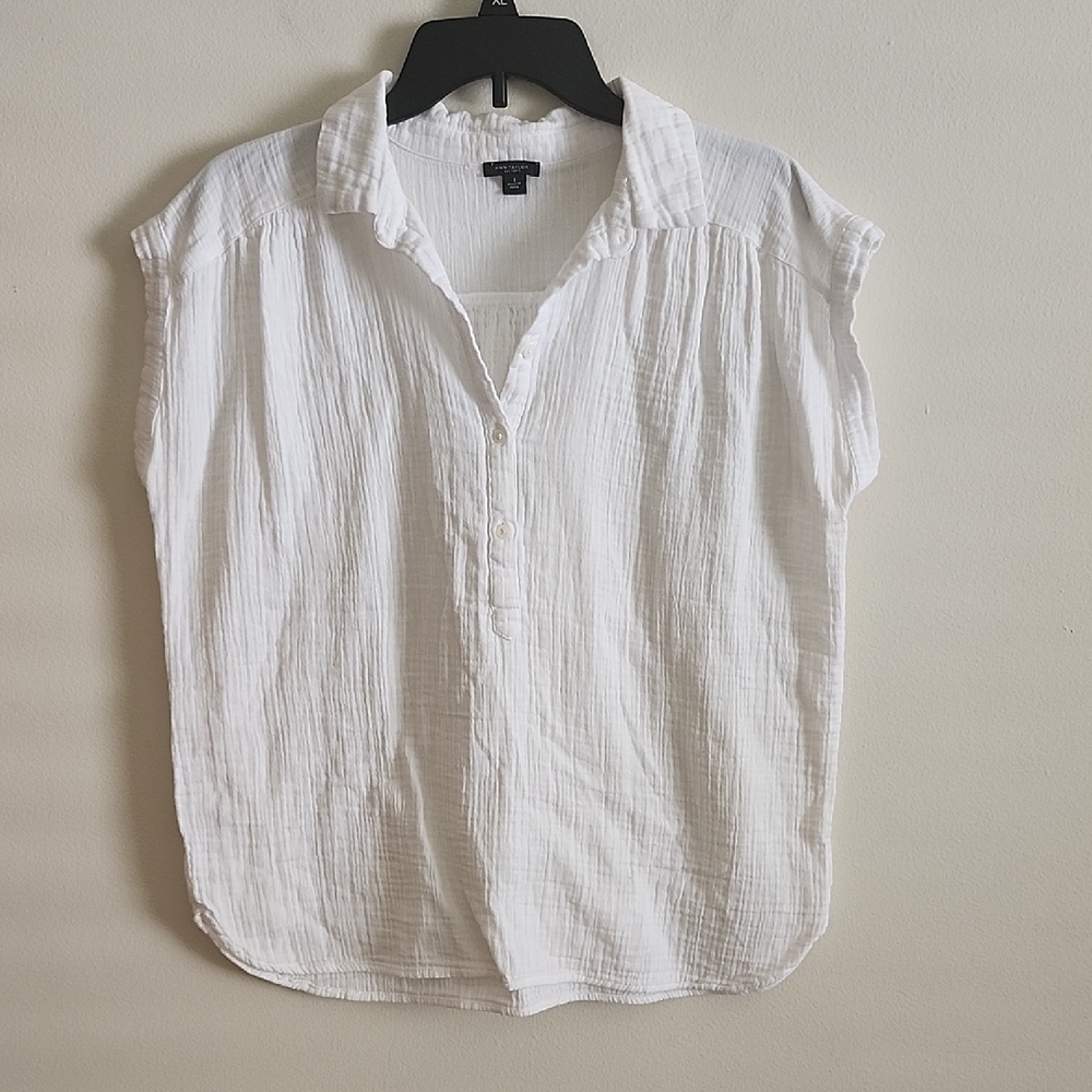 Ann Taylor Factory Slub Cotton White Textured Top Womens Small Summer Staple